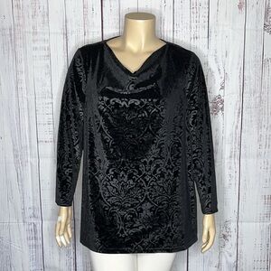 Isaac Mizrahi Live! Size XLP Embossed Velvet Damask Flocked Cowl Neck Blouse Top